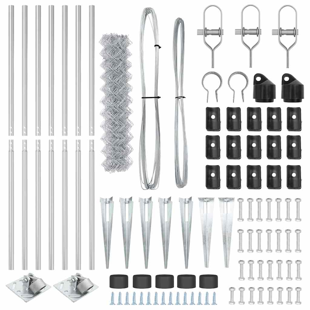 Kettengliedzaun mit Pfosten Silber 1,4 x 10 m Stahl